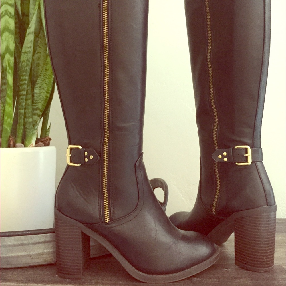 Vince styled Block Heel Tall Riding Boots, Black